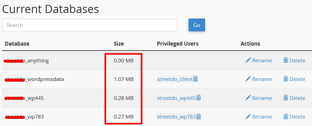 Database Size from MySQL Database